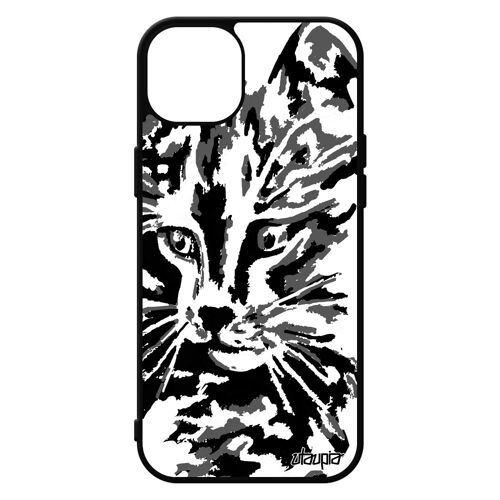 Coque De Protection Antichoc Iphone 15+ Plus Silicone Chat Fille Noir Peinture Petit Bumper Chaton Mignon Smartphone Telephone