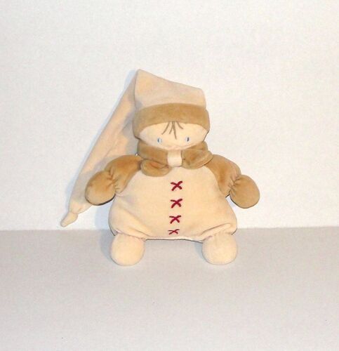 Lutin Nounours Grelot Peluche Doudou Lutin Beige Semi Plat Yeux Bleu