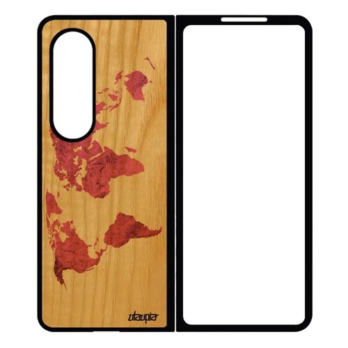 Coque Pour Samsung Z Fold 4 Bois Silicone Carte Monde Pays 4g Terre Globe Cover Planete Case Design Rose Etui Telephone Atlas Galaxy