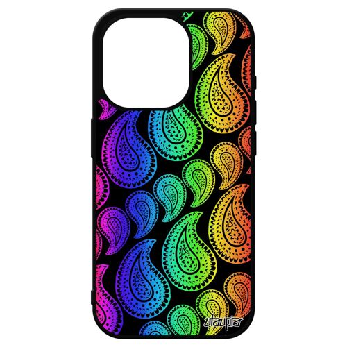 Coque Motif Cachemire Iphone 15 Pro Silicone Tendance Metal Indienne Indien Portable Imprimé Multicolore Noir Coloré Fille Gay
