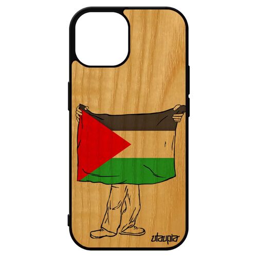 Coque Silicone Iphone 15 Bois Drapeau Palestine Palestinien Coupe Du Monde Football Jo Portable Basket 4g Noir Made In France
