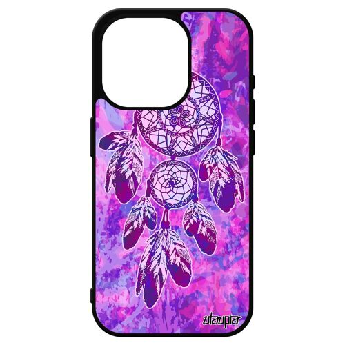 Coque Attrape Reve Iphone 15 Pro Silicone Peinture Violet Couleur Telephone Cadeau Metal Plume Coquillage Tendance 4g Perles