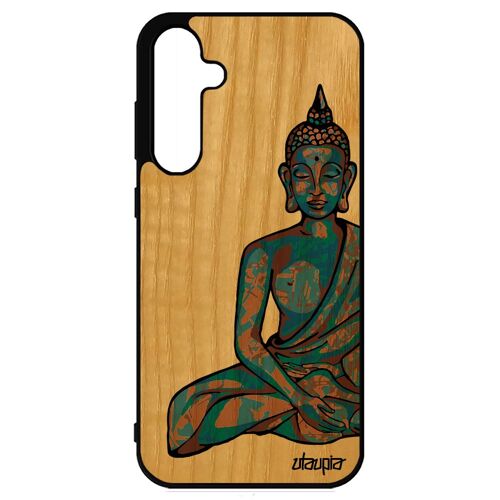 Coque Samsung Galaxy S23 Fe Bois Silicone Bouddha Rigide Bumper Fantaisie Etui Antichoc Asie Nepal Soleil Bleu Tpu Chinois Spirituel