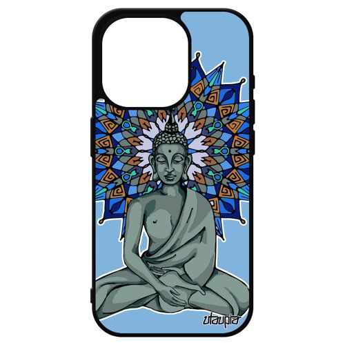 Coque Iphone 15 Pro Silicone Bouddha Aluminium Telephone Caoutchouc Image Zen Mandala Fantaisie Tibet Hindou Homme Noir Unique