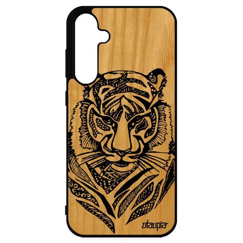 Coque Bois Veritable Silicone S23 Fe Tigre Ethnique Caoutchouc Smartphone Predateur Dessin Noir Et Blanc Fauve Tribal Samsung Galaxy
