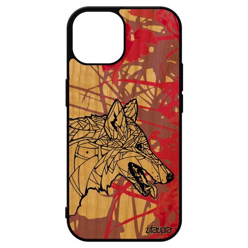 Coque Loup Pour Iphone 15 Bois Silicone Ethnique Animal Etui Nature Predateur Rigide De Protection Frêne Femme Azteque Chien