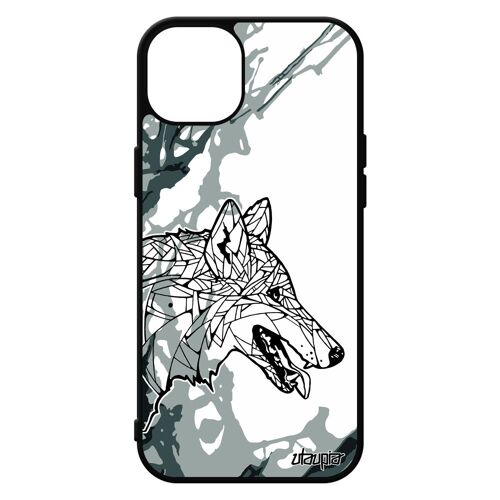 Coque Iphone 15+ Plus Silicone Loup Ethnique Animaux Arbre Aluminium Mobile Telephone Chien Portable Couleur Gris Dessin Foret