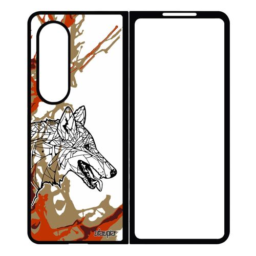 Coque Pour Z Fold 4 Silicone Loup Chien Art Portable Homme Tribal Housse Peinture Cadeau Fete Des Peres Animal Marron Samsung Galaxy