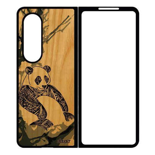 Coque Z Fold 4 En Bois Silicone Panda Cadeau D'anniversaire Mobile Gris Tatouage Etui Dessin Azteque Antichoc Animaux Samsung Galaxy