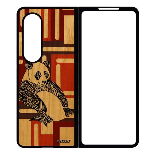 Coque Silicone Samsung Galaxy Z Fold 4 En Bois Panda Cover Case Animaux Mobile Fantaisie Marron Dessin Etui Asie Geometrique Tribal