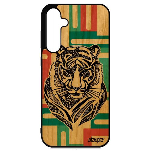 Coque Samsung S23 Fe Bois Silicone Tigre Carré Ethnique Animaux Femme Fauve Geometrique 4g Sauvage Etui Housse Cadeau De Noel Galaxy