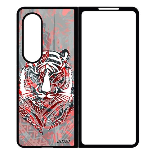 Coque Galaxy Z Fold 4 Silicone Tigre Unique Animal Plume Rouge Azteque Etui Predateur Ethnique Bengal De Protection Afrique Samsung