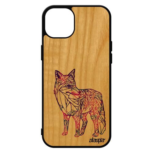 Coque Antichoc Pour Iphone 15+ Plus Bois Silicone Renard Renardeau Animaux Azteque Etui Personnalisé Dessin Multicolore Design