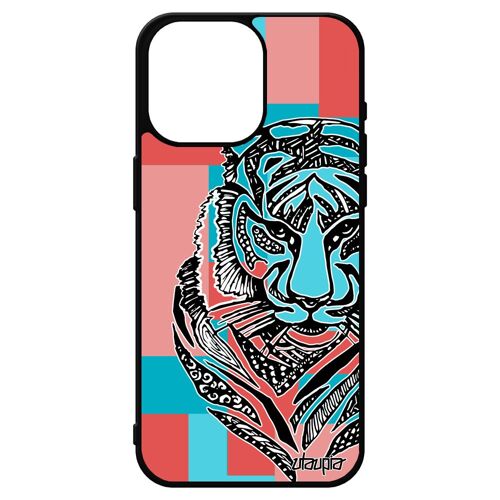 Coque Tigre Pour Iphone 15 Pro Max En Silicone Fauve Afrique Personnalisé Geometrique Etui Tribal Unique Azteque Carré Animaux