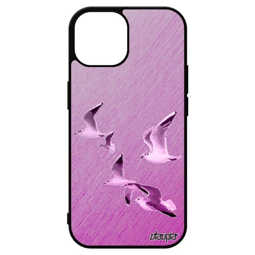 Coque Iphone 15 Silicone Oiseaux Mouettes Effet Marin Animal Telephone Nature Personnalisé Etui Design Rose Mer Texture Bumper