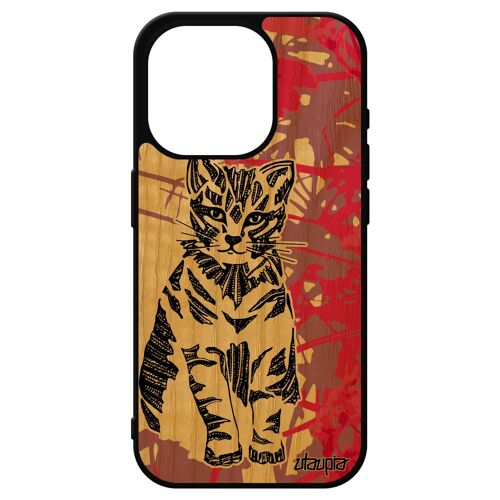 Coque Chat Iphone 15 Pro Bois Silicone Petit Fille Chaton Etui Noir Tribal Mignon Animal Ethnique Personnalisé Made In France