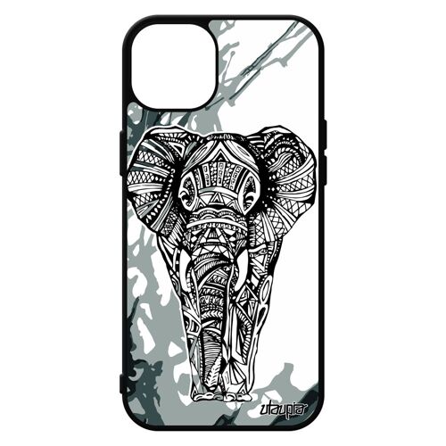 Coque Pour Iphone 15+ Plus Silicone Elephant Personnalisé Ethnique Zen Peinture Dessin Original Femme Azteque Gris Tribal Case