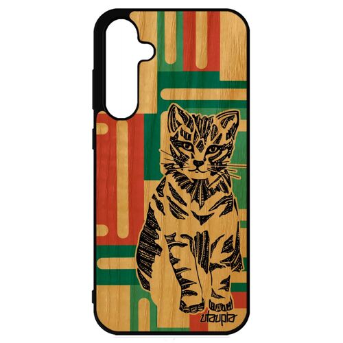 Coque Chat Pour Samsung Galaxy S23 Fe En Bois Silicone Ethnique Carré 4g Case Dessin Geometrique Souple Homme Chaton Mignon Tribal