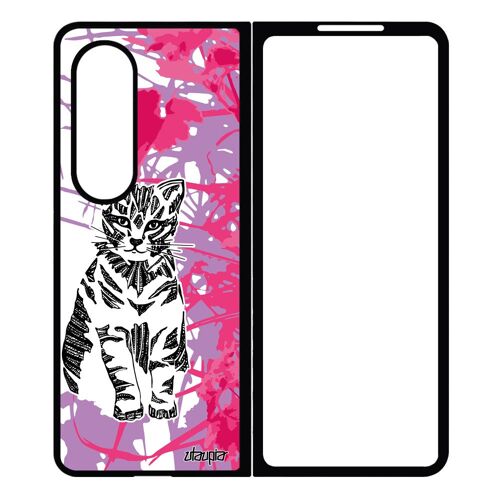 Coque Telephone Z Fold 4 Silicone Chat Chaton Fille Fleur Sm-F936n Azteque Petit Feuilles Ethnique Noir Unique Rigide Samsung Galaxy