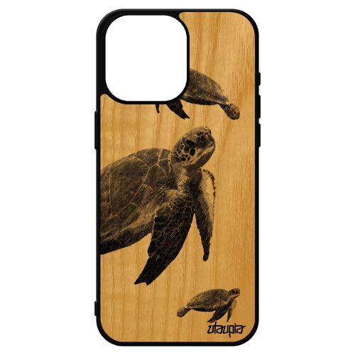 Coque Bois Iphone 15 Pro Max Silicone Tortue Motif Animal Housse Rigide Nature Design Marin Gris De Protection Ocean Jolie