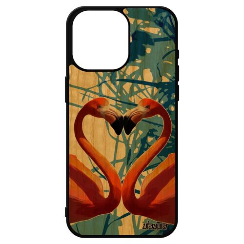 Coque Bois Iphone 15 Pro Max Silicone Flamand Rose Etui Bleu CUr Animal Romantique Dessin Antichoc Design Oiseau Tpu Animaux