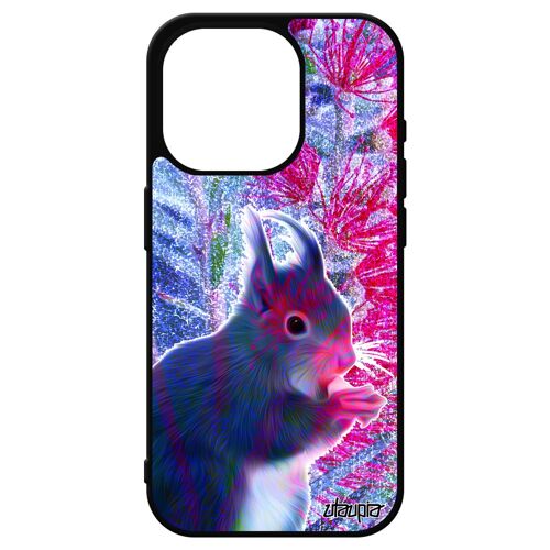 Coque Silicone Iphone 15 Pro Ecureuil Nature Bleu Foret Rigide Design Dessin Animaux Noir De Protection Unique Animal Fleurs