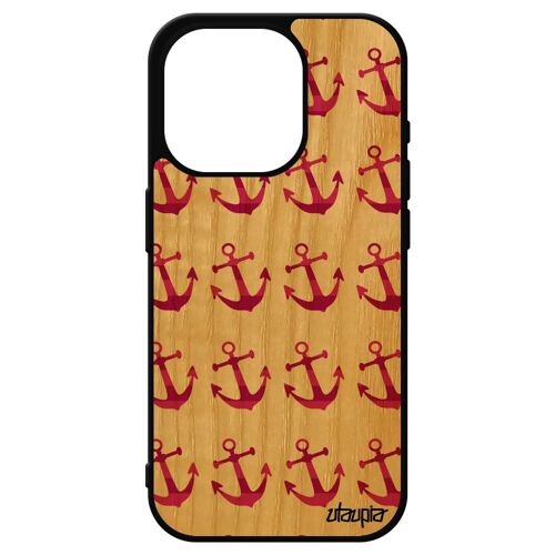 Coque Ancre Iphone 15 Pro En Bois Silicone Femme Personnalisé Housse De Bateau Tpu Artistique Capitaine Antichoc Rose Motif