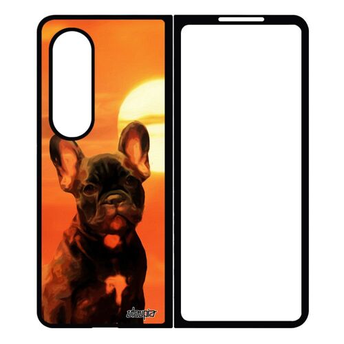 Coque Silicone Antichoc Pour Samsung Galaxy Z Fold 4 Chien Mignon Etui Alu Bulldog Francais Chiot Pas Cher Mobile Animal Ciel Design