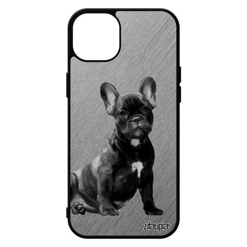 Coque Iphone 15+ Plus Silicone Chien Motif De Protection Animal Mignon Effet Animaux Dessin Bulldog Francais Chiot Rigide Gris