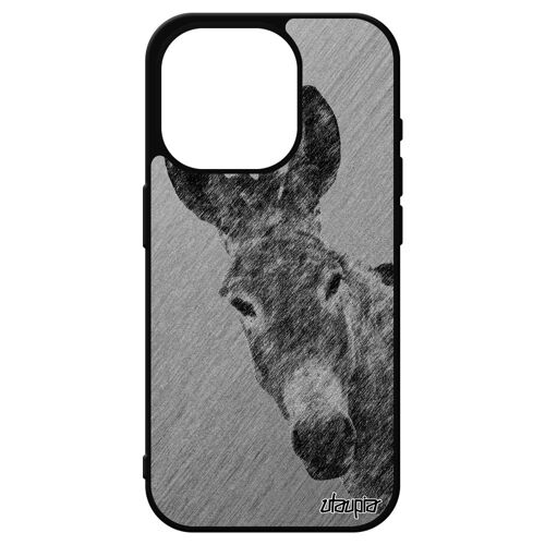 Coque Silicone Ane Iphone 15 Pro Mule Noir Animal De Protection 4g Telephone Bourrique Effet Design Anesse Animaux Tetu Gris