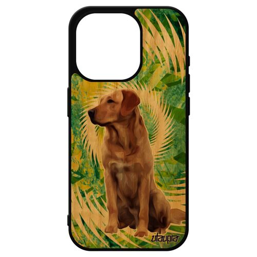 Coque Iphone 15 Pro En Bois Silicone Chien Telephone Golden Retriever Animal Design Case Fleurs Chiot Mandala Labrador Nature