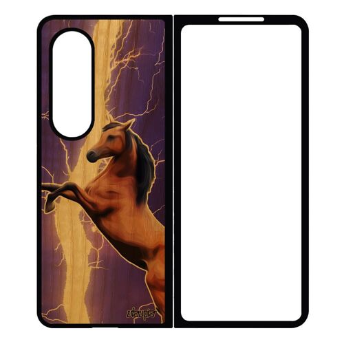 Coque De Protection Z Fold 4 Bois Silicone Cheval Animal Orage Etui Design Equitation Rigide Tpu Violet Eclair Unique Samsung Galaxy