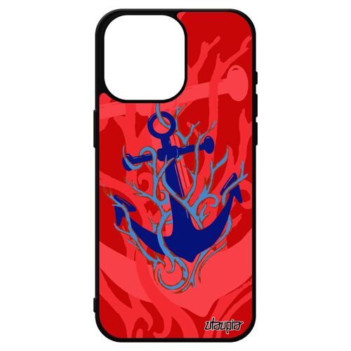 Coque Ancre Iphone 15 Pro Max Silicone Tatouage Mer Old School Capitaine Unique Artistique De Bateau Vegetale Mobile Noir Feu