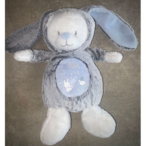 Doudou lapin mots d'enfants gris fin e & bleu jouet peluche bébé naissance mixte plush cuddle baby bunny rabbit