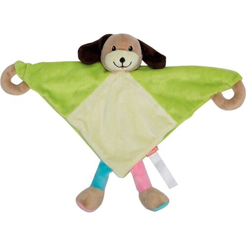Doudou Anneaux Bébé Peluche Chien 60881 Vert Et Blanc
