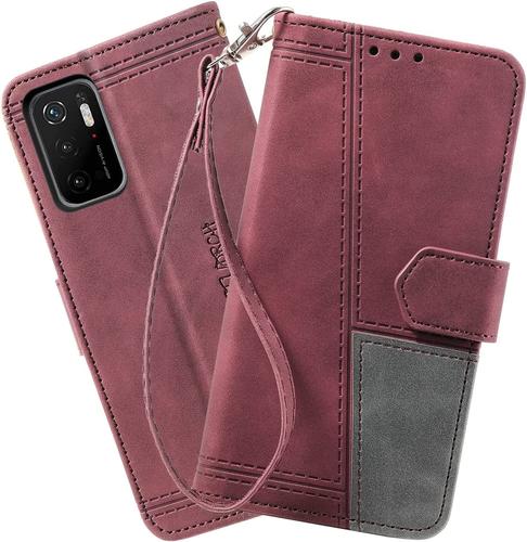 Coque Compatible avec Redmi Note 10 5G / Xiaomi Poco M3 Pro 5G / Redmi Note 10T, Portefeuille Housse en Cuir PU pour Xiaomi Redmi Note 10 5G, Magnetique Antichoc Flip Coque, Vin Rouge