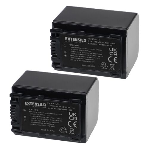EXTENSILO 2x Batterie compatible avec Sony FDR-AX700E, HDE-SX43E, FDR-AX700, FDR-AX60, FDR-AXP33, HDE-SX65E appareil photo (1500mAh, 7,2V, Li-ion)