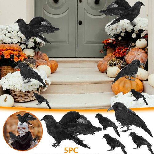 Couverture d'Halloween 5pc Simulation Corbeau Décoration Tous les Saints Corbeau Corbeau Accessoires Simulation Plume Oiseau Fournitures de fête Décoration