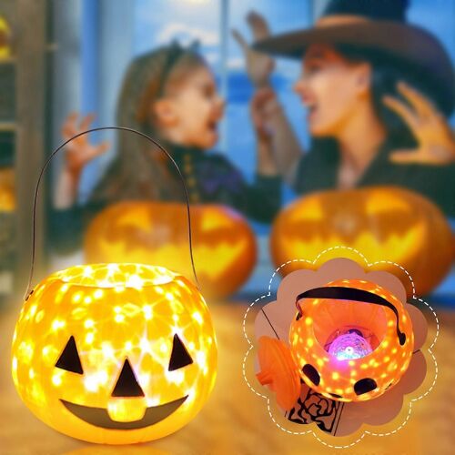 Décor d'Halloween Mantianxing Citrouille Lanterne Halloween Enfants Citrouille Seau Lanterne Accessoire Portable Rotatif Lumineux Musique Décoration