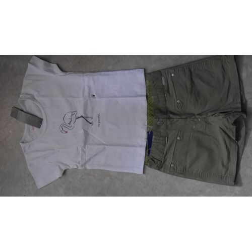 Lot D'1 Short Sergent Major Kaki Et 1 T-Shirt Lisa Rose Blanc 8 Ans Neuf