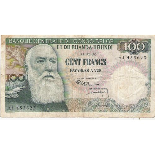 Billet Afrique 100 Fr Congo Belge 1960