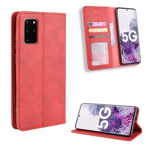 Coque Samsung Galaxy S20 Plus,Etui Pour Samsung Galaxy S20 Plus,Coque En Cuir Vintage Pour Samsung Galaxy S20 Plus,Etui En Cuir Pu Premium Housse Pour Samsung Galaxy S20 Plus,Rouge