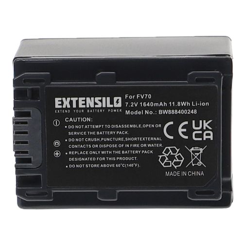 EXTENSILO Batterie compatible avec Sony HDR-CX280EB, HDR-CX250E, HDR-CX260VE, HDR-CX280E appareil photo, reflex numérique (1640mAh, 7,2V, Li-ion)