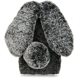 Coque Pour Iphone 12 Pro Max 3d Lapin Poilu Fourrure Animal Design Case Motif Dr?Le Bumper Cuir Kawaii Cover - Gris 1