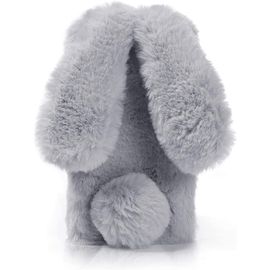 Coque Pour Iphone 12 Pro Max 3d Lapin Poilu Fourrure Animal Design Case Motif Dr?Le Bumper Cuir Kawaii Cover - Gris 2