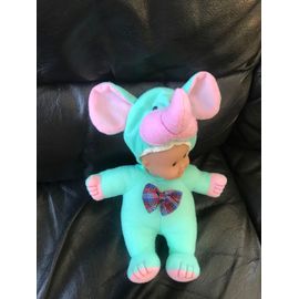 Très Mignon Petit Poupon Costume D Elephant Vert Et Rose Vintage 20cm