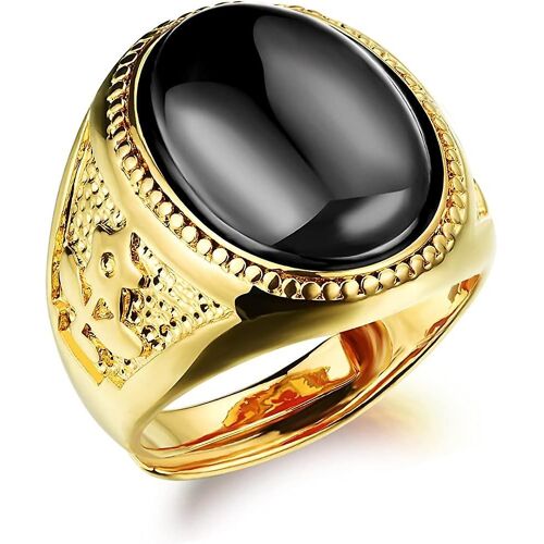 Acsergery Énorme Dôme Pour Hommes Pierre Incrusté Plaqué Or Large Bande Bague Réglable Taille Cadeau
