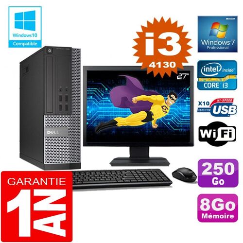 PC DELL 7020 SFF Core I3-4130 Ram 8Go Disque 250 Go Wifi W7 Ecran 27"