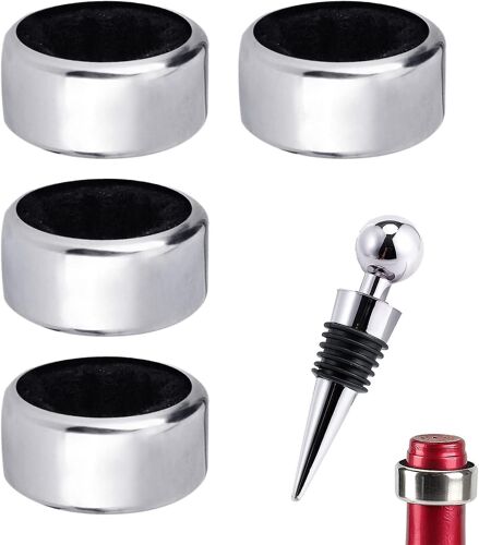 4 Anneaux Goutte À Vin Et 1 Bouchon À Vin - Acier Inoxydable, Accessoires Étanches