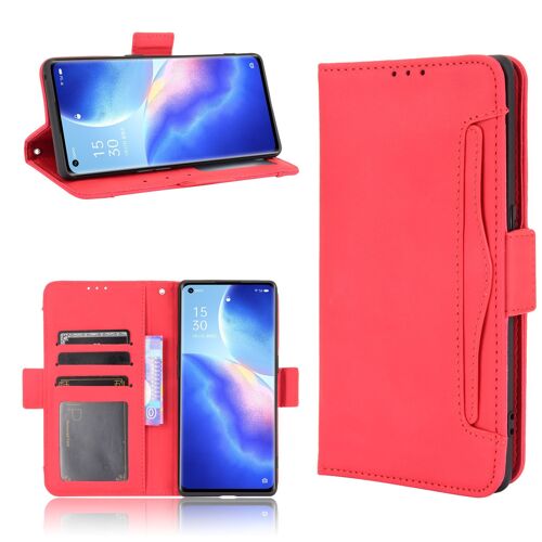 Coque Oppo Reno 5 Pro Plus,Etui Pour Oppo Reno 5 Pro Plus,Coque Multi-Cartes Pour Oppo Reno 5 Pro Plus,Etui En Cuir Pu Premium Housse Pour Oppo Reno 5 Pro Plus,Rouge